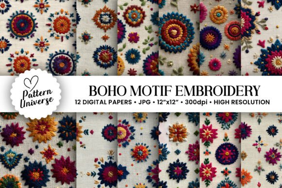 Boho Motif Embroidery Patterns for Apparel