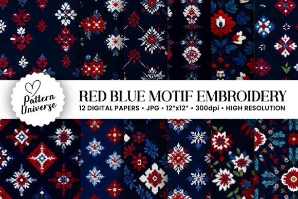 Red Blue Motif Embroidery Pattern Review